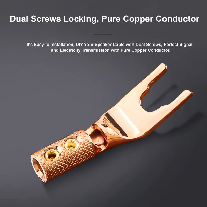 VIBORG 4PCS Spade Connectors,45 Degree Pure Copper Audio Fork Y Spade Plug DIY with Heat Shrink Tubing and Hex Wrench, Double Screw Locking Speaker Cable Plugs for Speaker Cables (Gold Plated) - Image 5